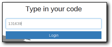 Second login screen prompting the user to type a code and select Login