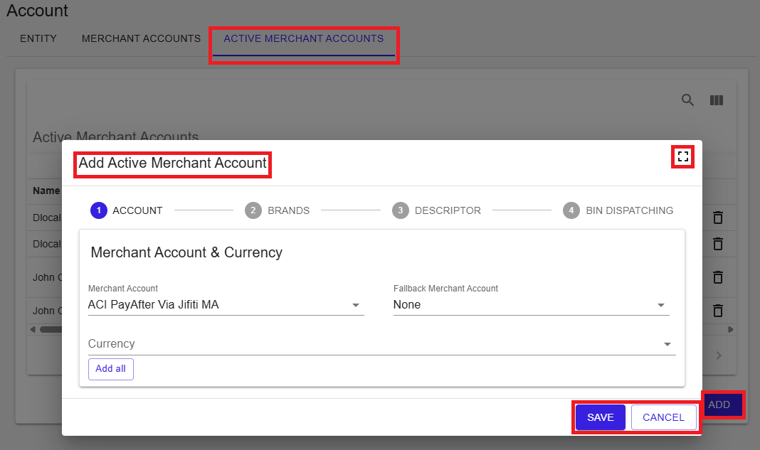 Add Active Merchant Account wizard entry point