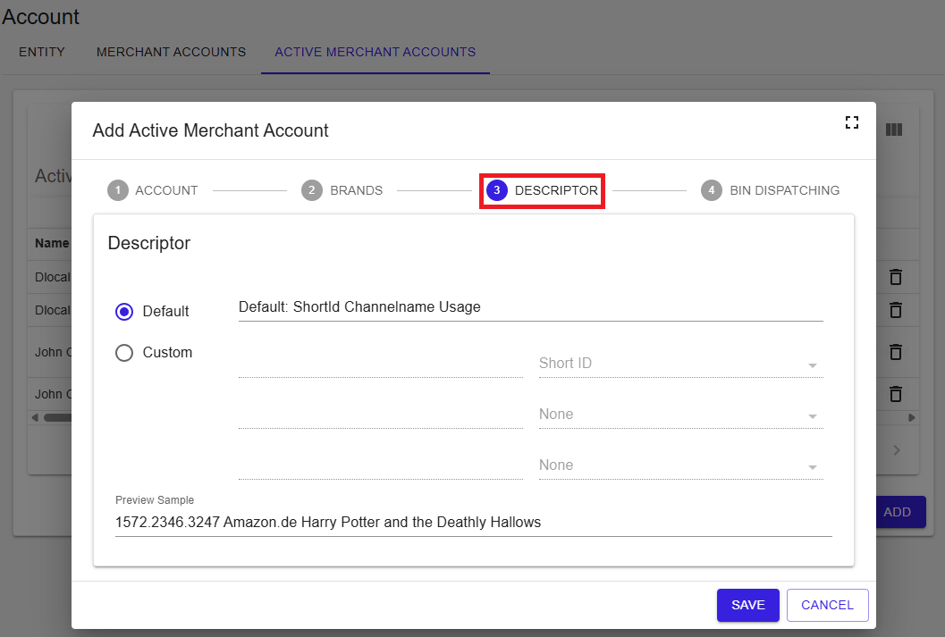 Add Active Merchant Account - Step 3 Descriptor
