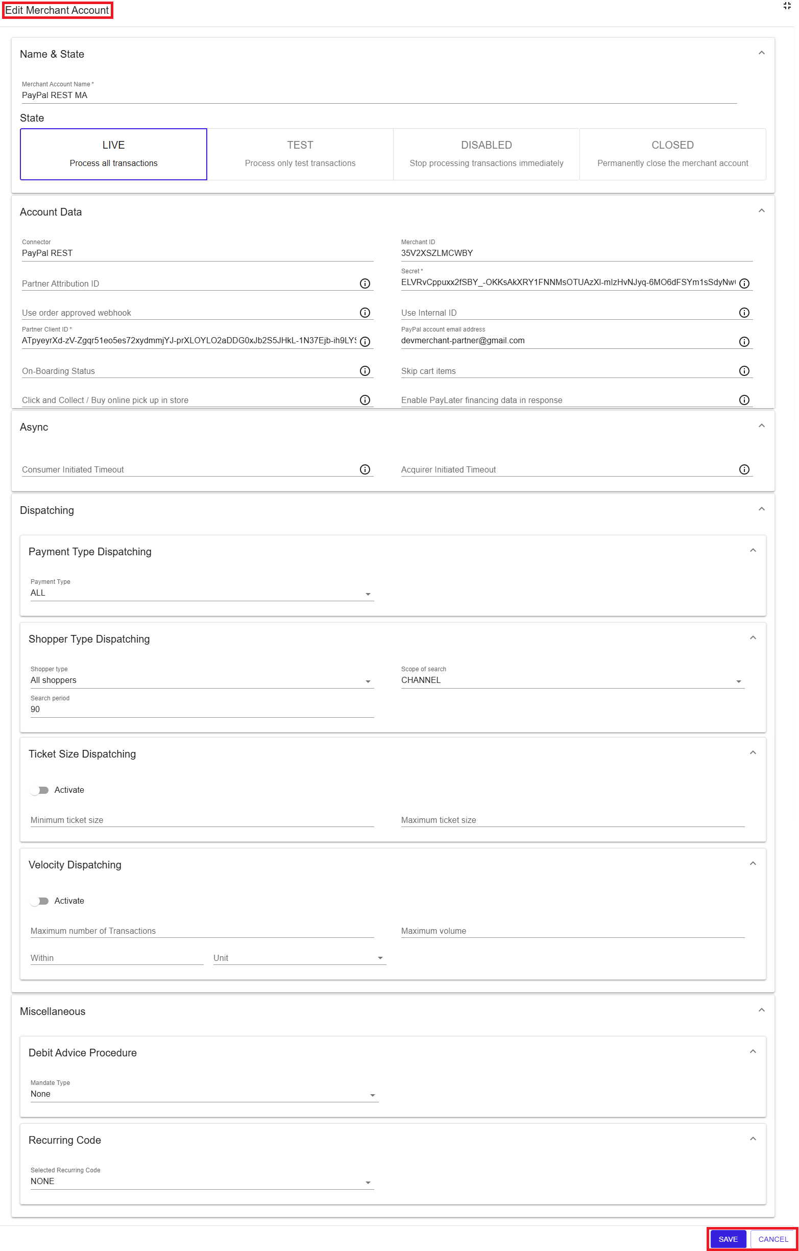 Edit Merchant Account
