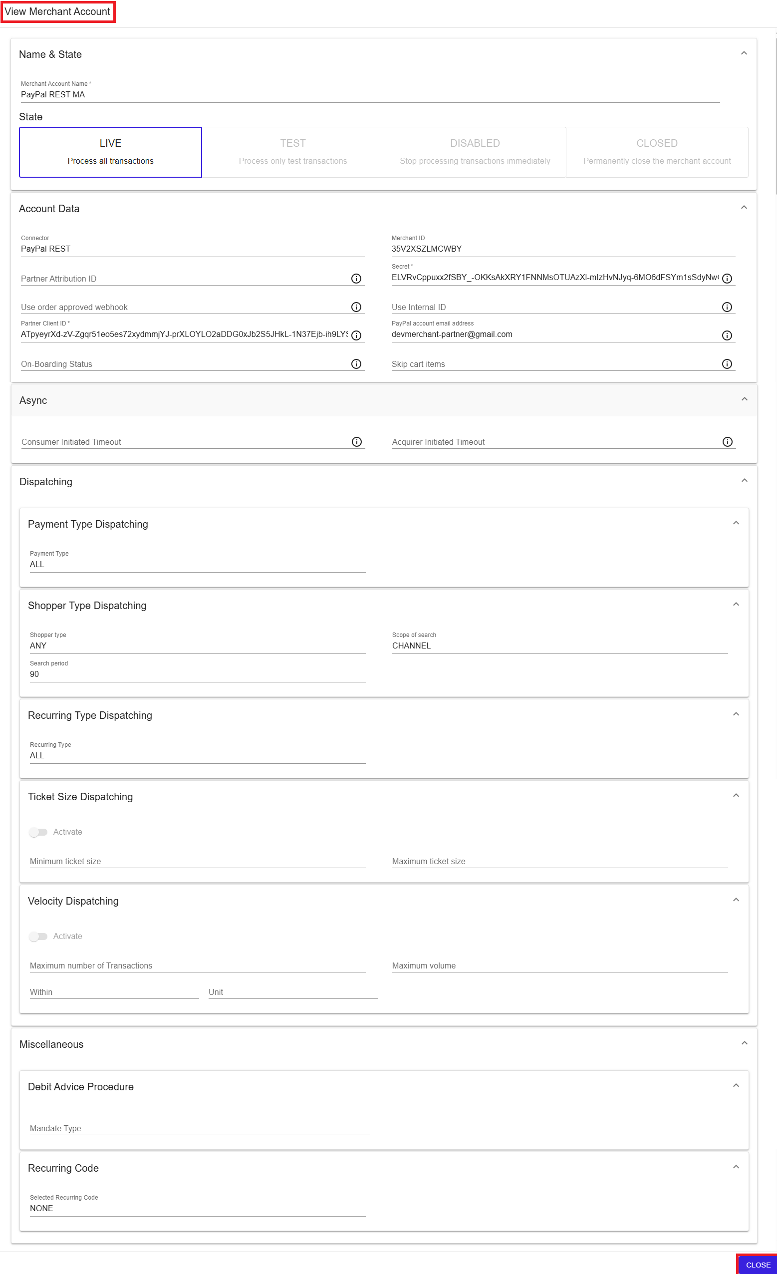 View Merchant Account