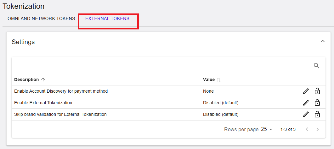 External Tokens settings