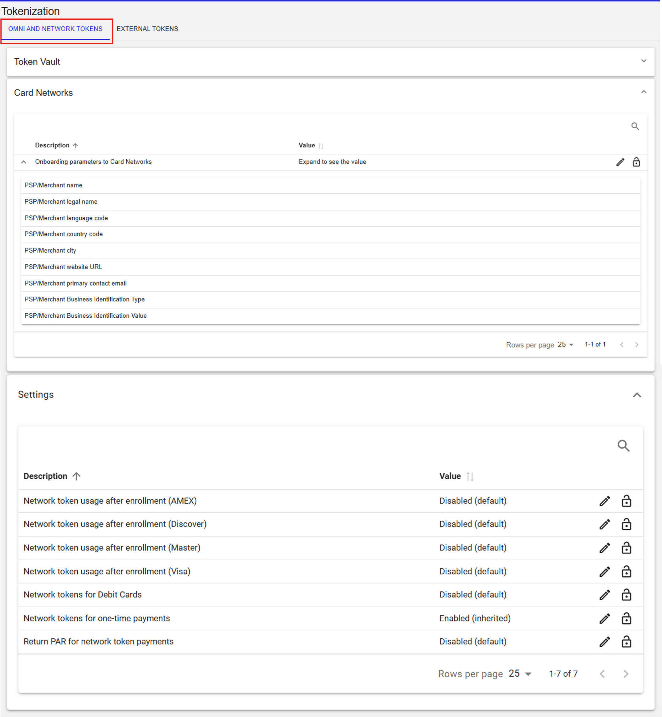 Omni and Network Tokens configuration