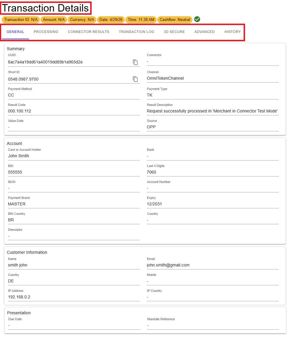 Transaction Details overview