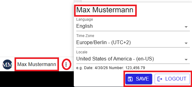 User profile and preferences panel